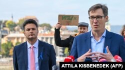 Márki-Zay Péter és Karácsony Gergely sajtótájékoztatót tartanak Budapesten 2021. október 8-án