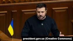 Президент України Володимир Зеленський під час виступу в парламенті зі щорічним посланням до Верховної Ради. Київ, 28 грудня 2022 рок