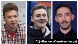 Raman Pratasevich (left), Stsyapan Putsila (center) and Yan Rudzik (combo photos)
