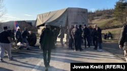 Protesters erect barricades in front of the Merdare border crossing between Serbia and Kosovo on December 28.