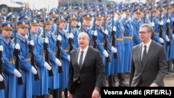 Predsednik Azerbejdžana Ilham Alijev sa predsednikom Srbije Aleksandrom Vučićem tokom zvanične posete Beogradu, 23. novembra 2023. 