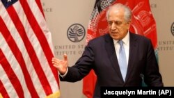U.S. Special Representative for Afghanistan Reconciliation Zalmay Khalilzad speaks on the prospects for peace, at the U.S. Institute of Peace, in Washington on February 8.
