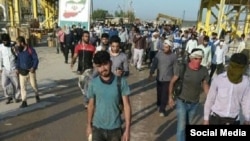 Iranian oil workers on strike in June 2021.