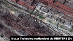 Imagine din satelit a uzinei siderurgice Azovstal, locul ultimei fortărețe militare ucrainene, care servește și ca adăpost pentru civili, în Mariupol, Ucraina, 29 aprilie 2022