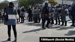 Police gather in riot gear on a street in Ardabil. (file photo)