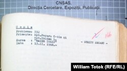 Filă din dosarul de la CNSAS, nota lui „Mayer Iosif” adnotată de Securitate