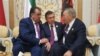 Tajik President Emomali Rahmon with Kazakh President Nursultan Nazarbaev and Uzbek Shavkat Mirziyaev on May 21.