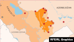 Mapa konflikta između Armenije i Azerbejdžana