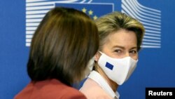 Președinta Maia Sandu și președinta Comisiei Europene, Ursula von de Leyen, Bruxelles, 18 ianuarie 2021.