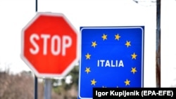Punct de graniță închis între Slovenia și Italia, 12 martie 2020.
