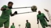 Members of the Iraqi national football team for amputees take part in a training session at al-Shaab stadium in Baghdad.
