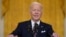 U.S. President Joe Biden provides an update on Russia and Ukraine during remarks in the East Room of the White House in Washington, U.S., February 22, 2022. 