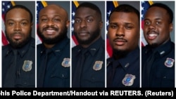 Cei cinci polițiști implicați într-un control în trafic care s-a încheiat cu moartea lui Tyre Nichols, Memphis, Tennessee, SUA (colaj) 