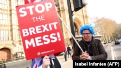 Një protestues para Parlamentit britanik, foto nga arkivi.