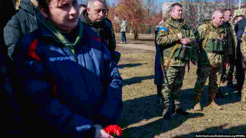 Прощання з полковником ЗСУ Валерієм Гудзем, який загинув внаслідок атаки російських військ на Луганщині. Київська область, 15 березня 2022 року