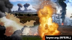 Взрывы в Крыму в результате военной операции. Коллаж