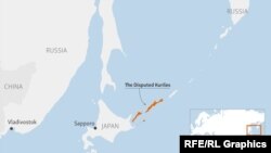 Жапония жана Орусиянын ортосундагы Курил аралдары (саргылт түс менен боёлгон).