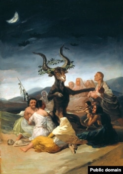 "Акеларе" (1798) на Франсиско де Гоя изобразява дявола и неговите вещици. Те му раждат деца, с които според митовете той се храни.