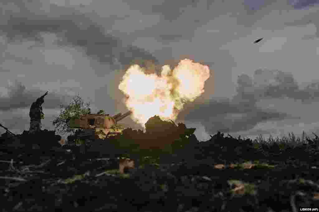 A self-propelled artillery vehicle fires near Bakhmut on October 22. &nbsp;