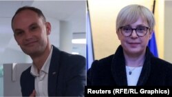 Predsjednički kandidati Anže Logar i Nataša Pirc Musar na biralištima u Ljubljani, Slovenija, 23. oktobar 2022.