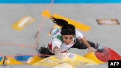 Iranian climber Elnaz Rekabi competes during the women's boulder finals of the Asian Championships in Seoul on October 18.