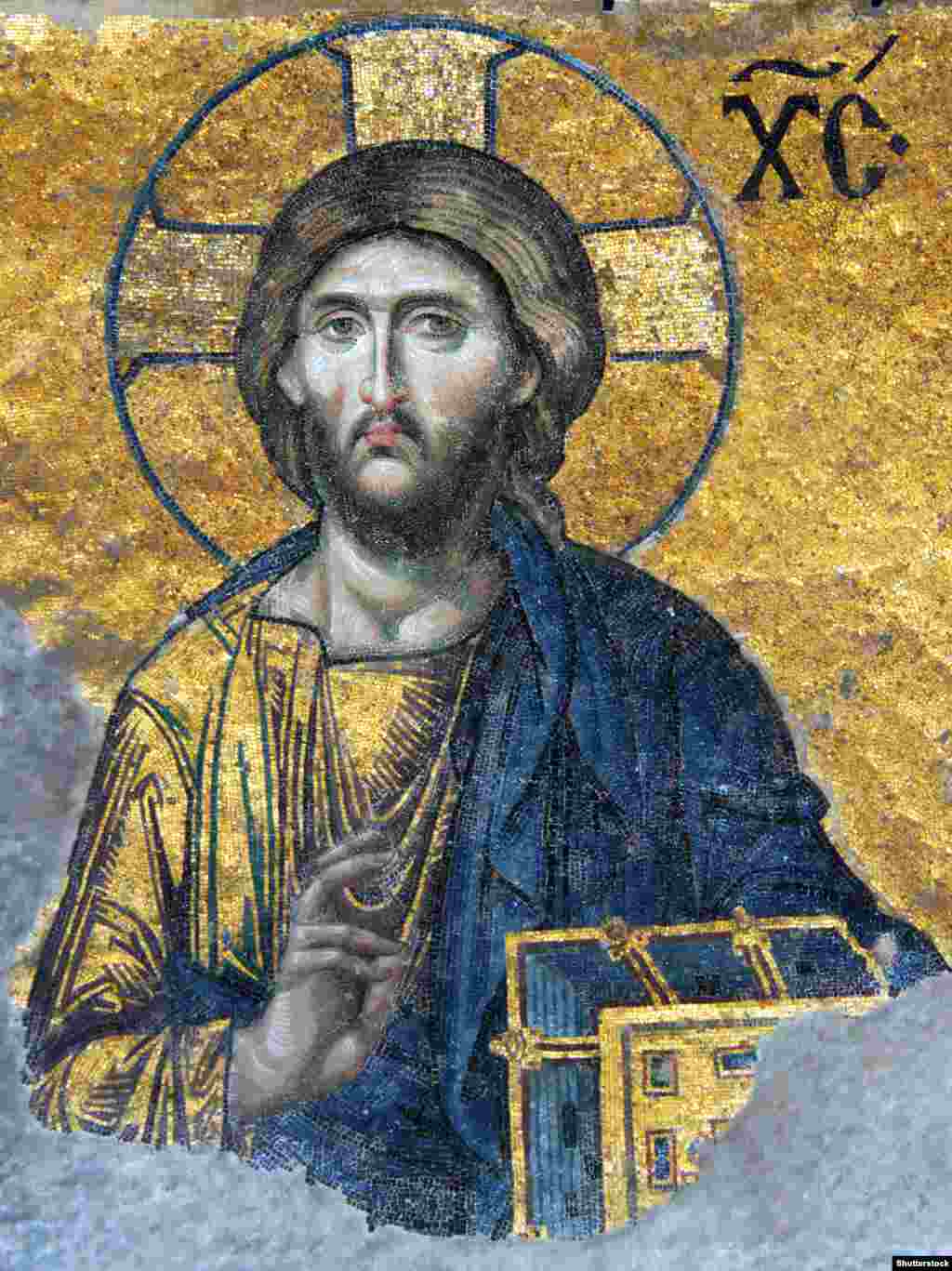 A detail of a mosaic of Jesus that reportedly dates to 1261. &nbsp; Since 1934, several ancient Christian mosaics have been uncovered inside Hagia Sophia.