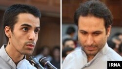 Тегеран -- Террорчул уюмдун мүчөлөрү жана Алланын душмандары деп табылган Араш Рахманипур менен Мохаммед Али Замани сот маалында. 