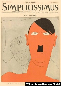 Caricatura lui Hitler („Simplicissimus”, anul 37, nr. 7, 1932, p. 73).