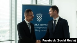 Mađarski ministar spoljnih poslova i trgovine Peter Szijarto i hrvatski ministar gospodarstva i održivog razvoja Davor Filipović u Zagrebu, maj 2022.