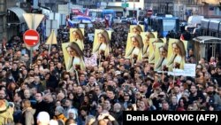 Sa prosvjeda protiv vakcinacije, održanih u Zagrebu 20. novembra 2020. 