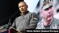 Ruszin-Szendi Romulusz, a Magyar Honvédség volt vezérkari főnöke beszél a Tisza Párt kongresszusán Budapesten 2024. február 15-én