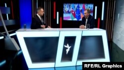 Ведущий Азатутюн ТВ Карлен Асланян берет интервью у специального представителя Европейского союза по Южному Кавказу и кризису в Грузии Тойво Клаара (справа).