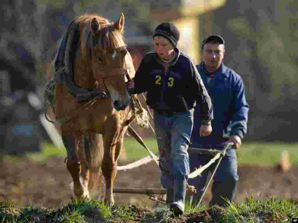 В беларусском селении. - Весна пришла в Беларусь вместе с повседневными заботами сельчан. Пахари села Куровичи. Фото AP.     