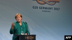 Канцлер Німеччини Анґела Меркель підбиває підсумки саміту G20, Гамбург, Німеччина, 8 липня 2017 року