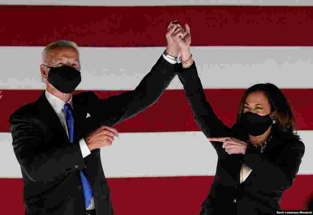 Joe Biden és Kamala Harris ünnepel, miután Joe Biden elfogadta a jelölést, és elindult a demokraták jelöltjeként a választáson.