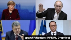 Ангела Меркель, Владимир Путин, Петр Порошенко и Франсуа Олланд