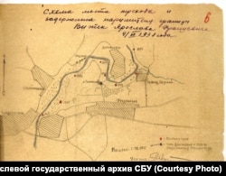 Карта пересечения советской границы, нарисованная следователем НКВД со слов беженца Ярослава Витека, 1938 год. Из рассекреченных архивов СБУ