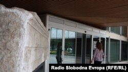 Macedonia - A woman enters the building of the Macedonian Government, Skopje, 04Aug2010