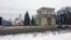 Moldova - winter, snow, minus 14 degrees cold, central square, Christmas tree, arch of triumph, Chisinau