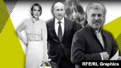 Фотоколаж (зліва направо) Ксенія Собчак, Володимир Путін і Павло Грудинін