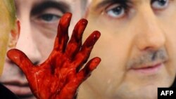 На плакаті під час протесту: Володимир Путін та Башар Асад, 24 січня 2012 року
