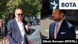 Zëvendëskryeministri i Malit të Zi, Nik Gjeloshaj, dhe presidenti i shtetit, Jakov Milatoviq, gjatë paraqitjes në Prokurorinë Themelore Shtetërore në Podgoricë, 6 gusht 2025.