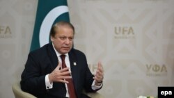Pakistani Prime Minister Nawaz Sharif speaks during a meeting with Russian President Vladimir Putin (not pictured) at the SCO (Shanghai Cooperation Organisation) summit in Ufa, the capital of Bashkortostan republic, Russia, 10 July 2015.