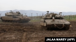 Tancuri israeliene lângă Înălțimile Golan. 20 ianuarie 2019
