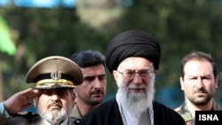 Iranian Supreme Leader Ayatollah Ali Khamenei (center) at a ceremony to swear in students of a military university in early November.