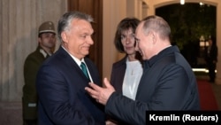 Vlagyimir Putyin orosz elnök Orbán Viktor miniszterelnökkel Budapesten 2019. október 30-án.