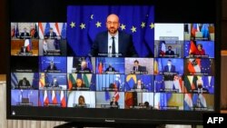 Голова Європейської ради Шарль Мішель під час виступу на саміту Європейського союзу, 25 березня 2021 року