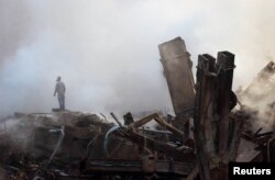 Work continues at Ground Zero on October 11, 2001, one month after the attacks on the World Trade Center in New York.
