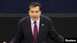 France -- Georgian President Mikheil Saakashvili addresses the European Parliament in Strasbourg, 23Nov2010