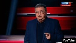 Gregory Vinnikov, as "Greg Vainer," appears on the popular Sunday evening talk show on state-owned Rossia-1 hosted by Vladimir Solovyov on April 20.